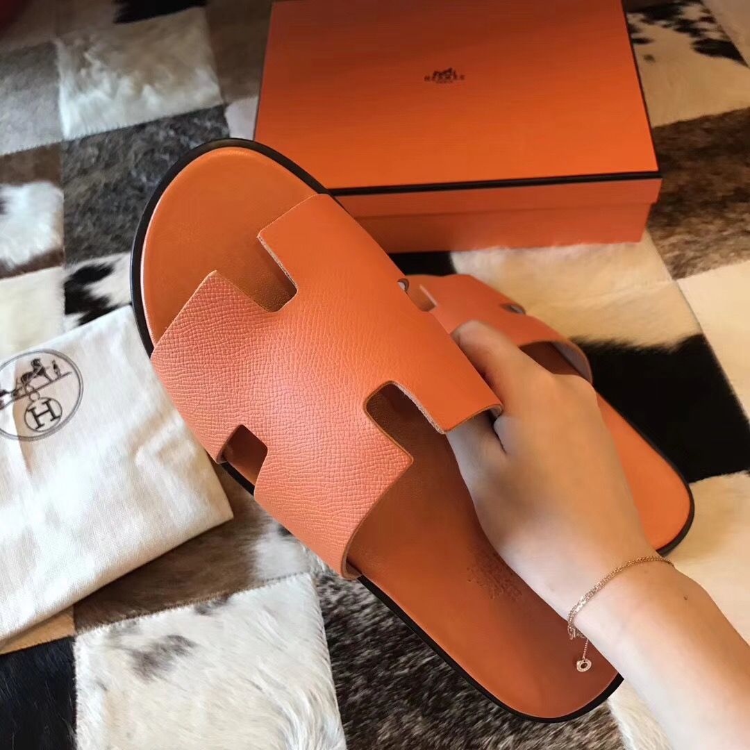 Hermes Izmir Sandals In Orange Epsom Leather - Image 7
