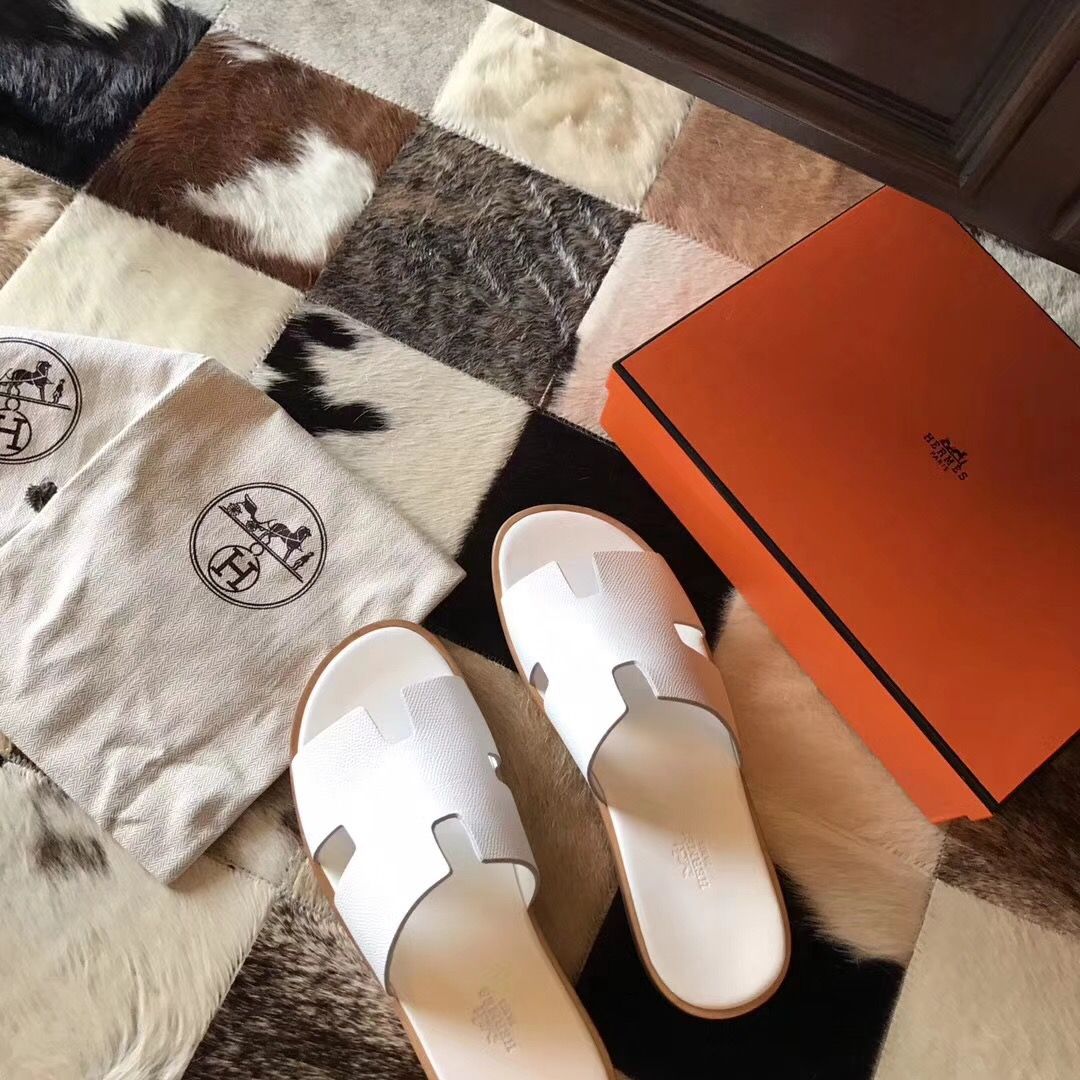 Hermes Izmir Sandals In White Epsom Leather - Image 6