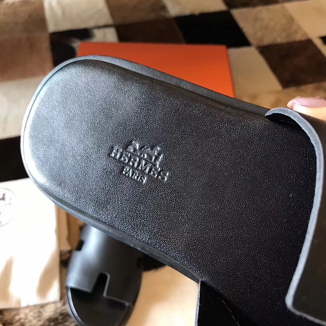 Hermes Black Swift Izmir Sandals - Image 3