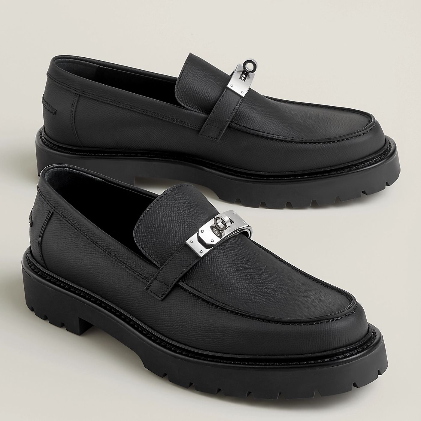 Hermes Men's Icone Loafers in Black Epsom Calfskin