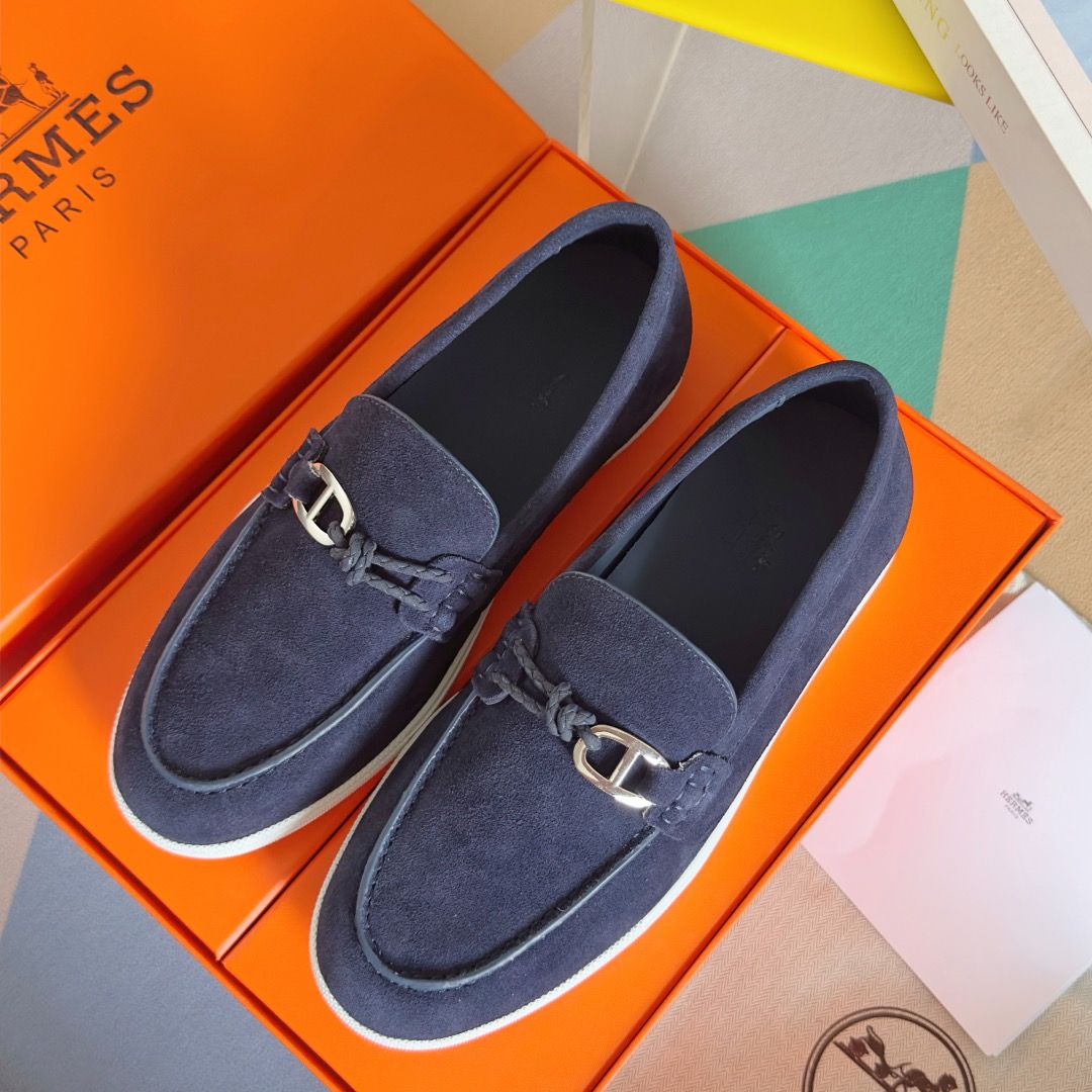 Hermes Men's Ignacio Loafers in Blue Suede Calfskin - Image 7