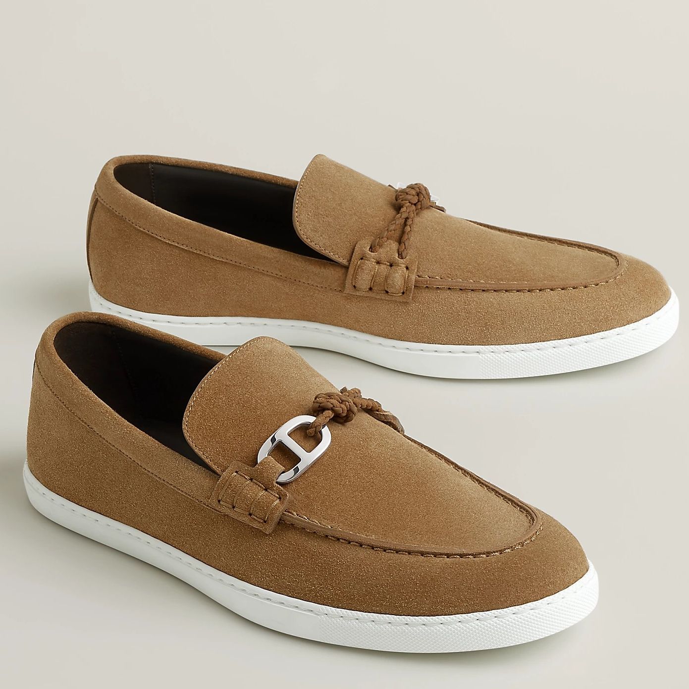 Hermes Men's Ignacio Loafers in Brown Suede Calfskin