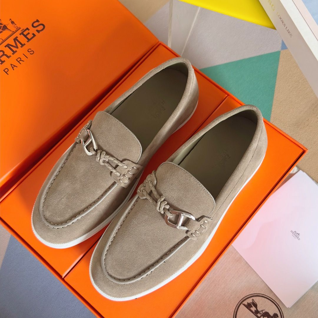 Hermes Men's Ignacio Loafers in Galet Suede Calfskin - Image 7