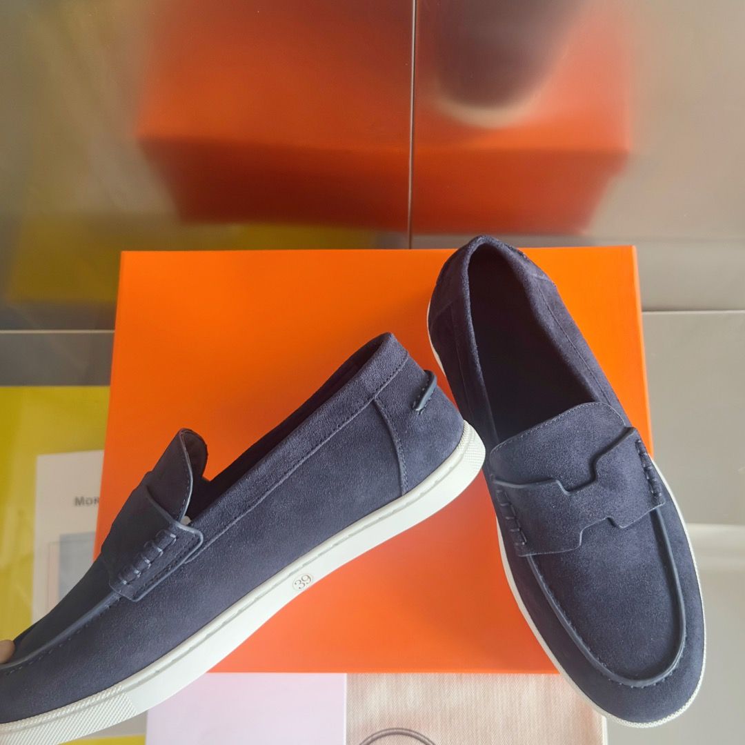 Hermes Men's Job Loafers in Blue Suede Calfskin - Image 5