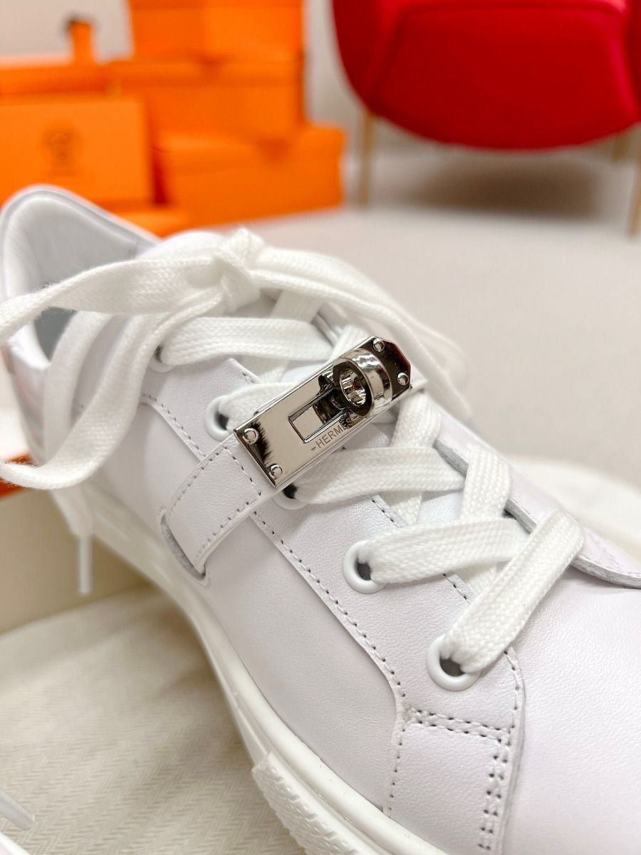 Hermes Men's Day Sneakers in White Leather - Image 10
