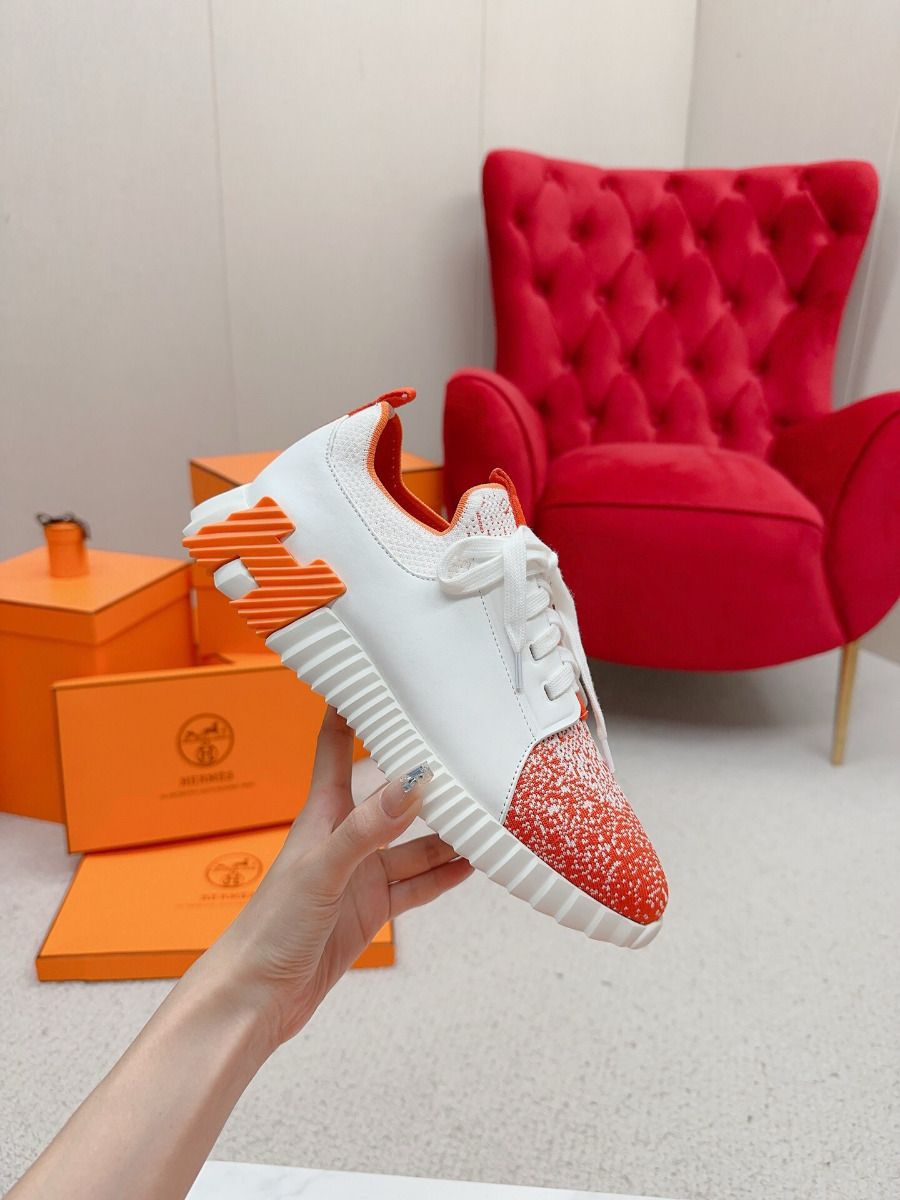 Hermes Men's Depart Sneakers in Orange Gradient Knit - Image 4