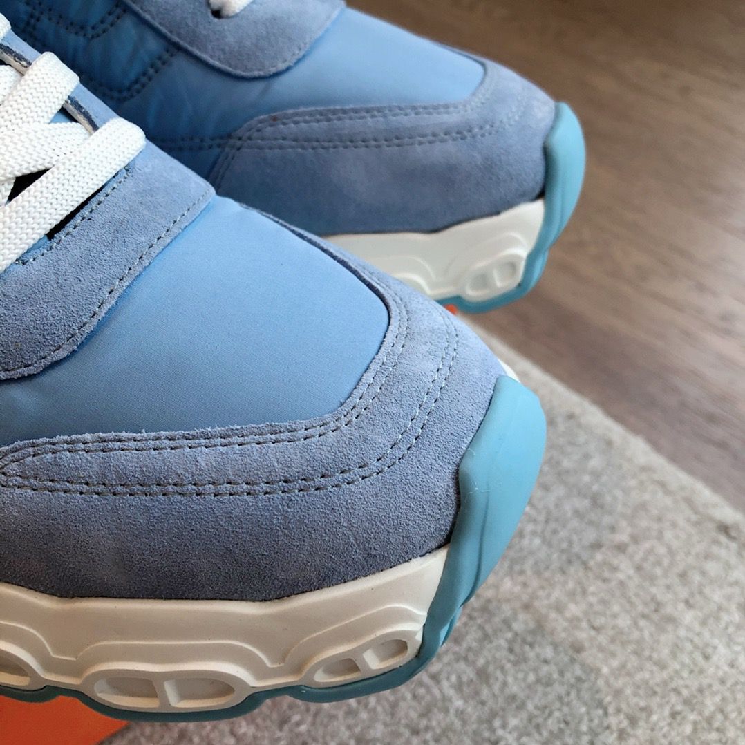 Hermes Men's Impulse Sneakers in Blue Fabric and Leather - Image 6