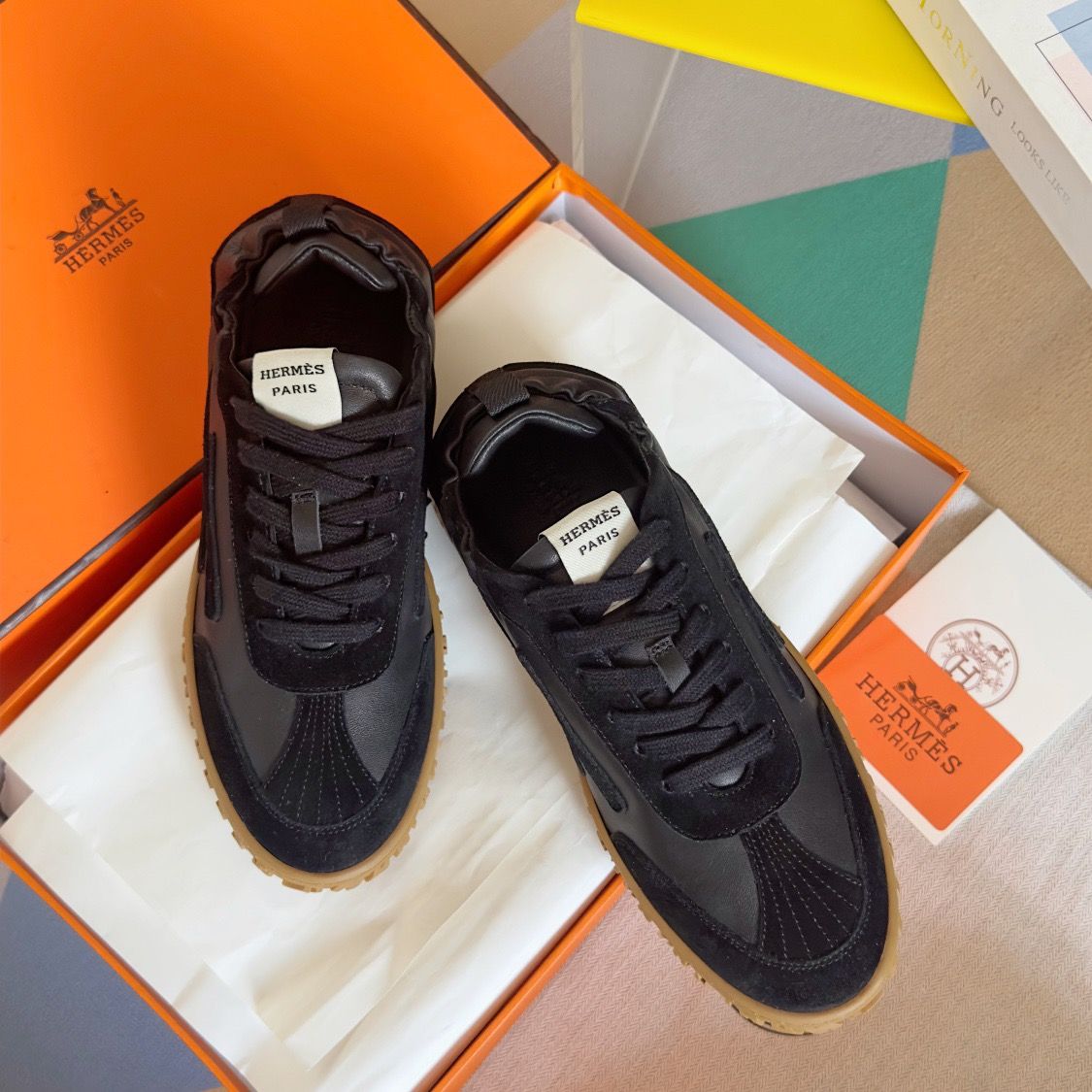 Hermes Men's Jet Sneakers in Black Nappa Leather - Image 3