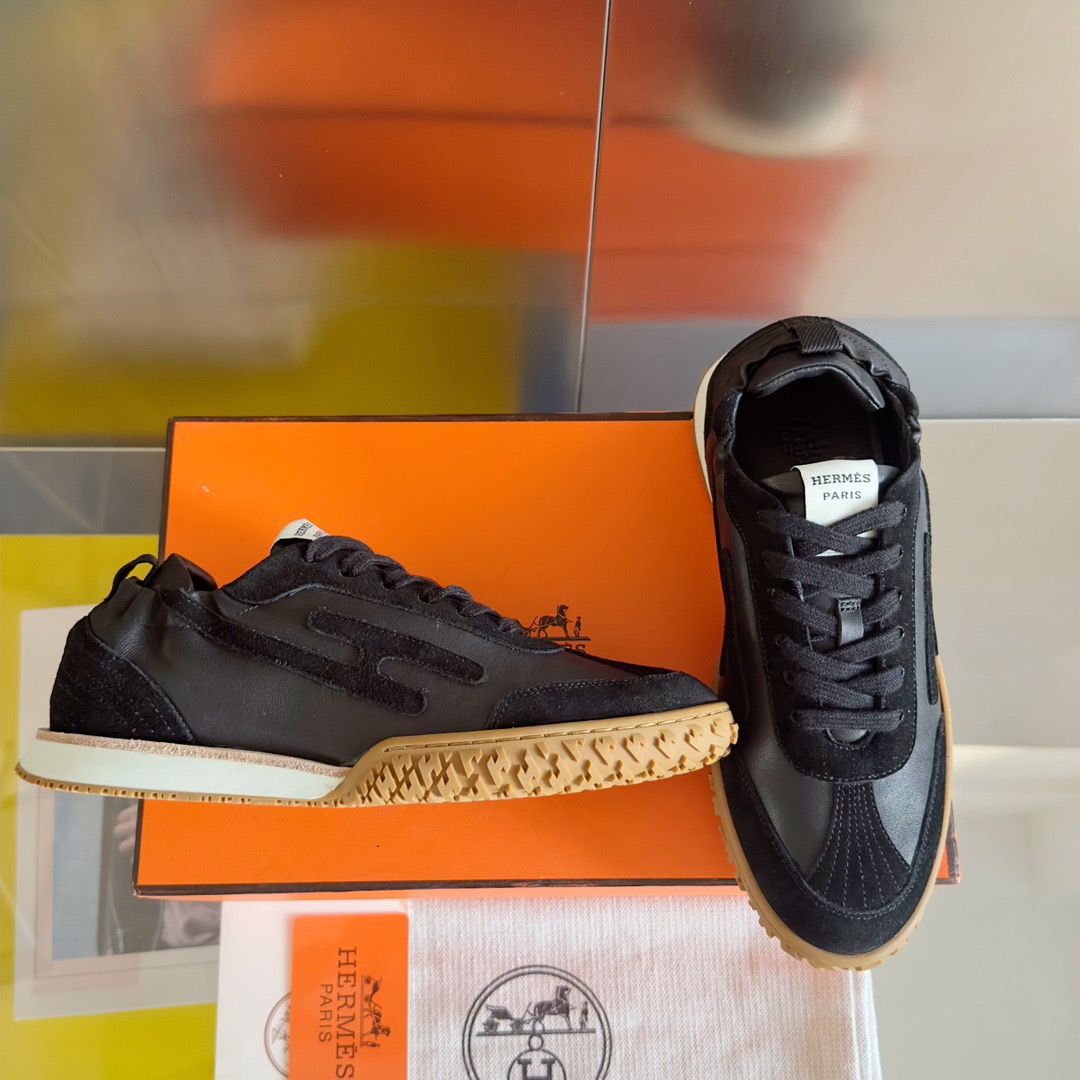 Hermes Men's Jet Sneakers in Black Nappa Leather - Image 4