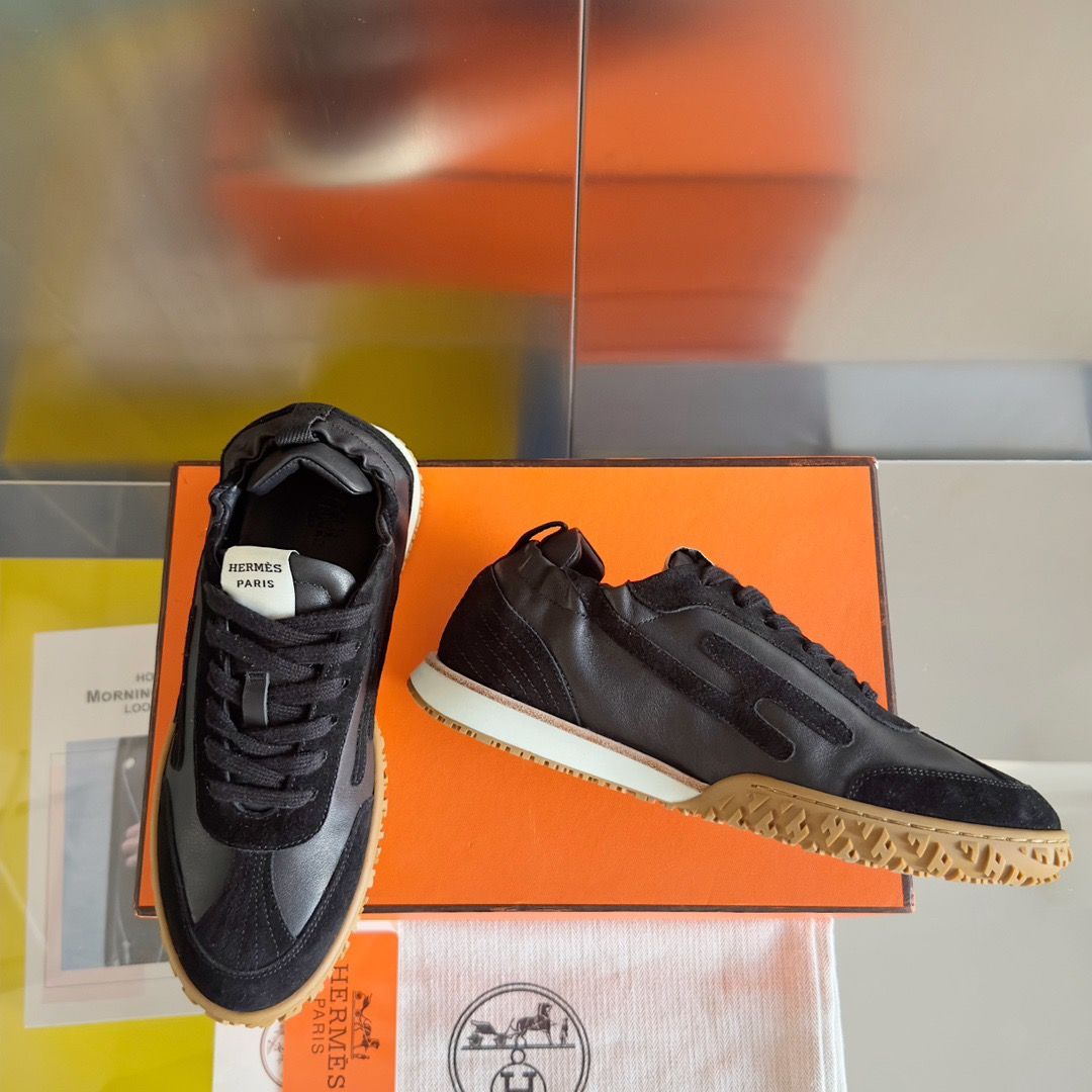 Hermes Men's Jet Sneakers in Black Nappa Leather - Image 5