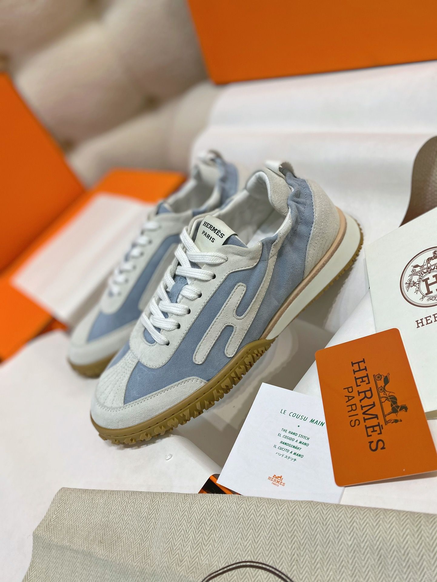 Hermes Men's Jet Sneakers in Blue/White Suede Leathe - Image 5