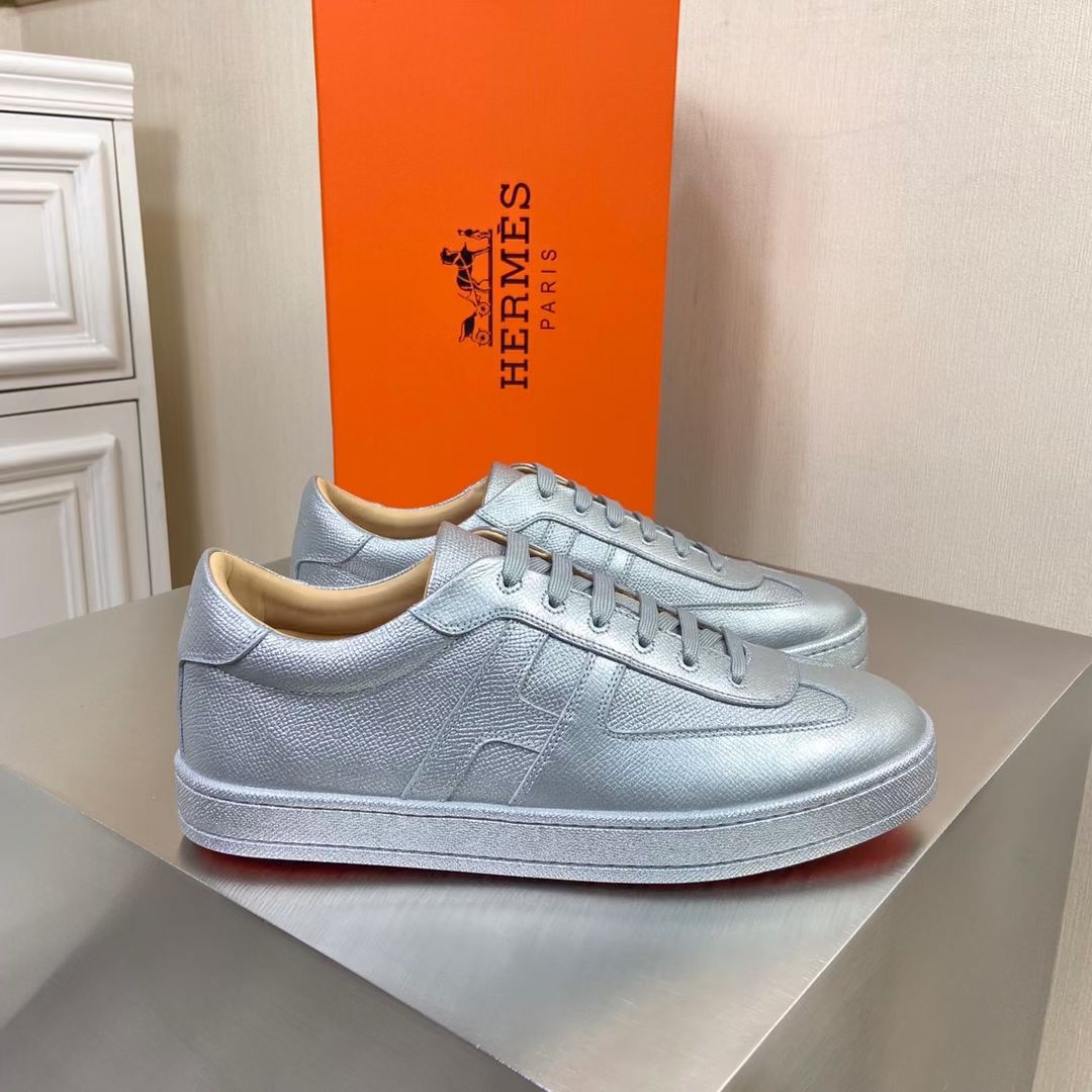 Hermes Boomerang Sneakers In Silver Epsom Leather - Image 3