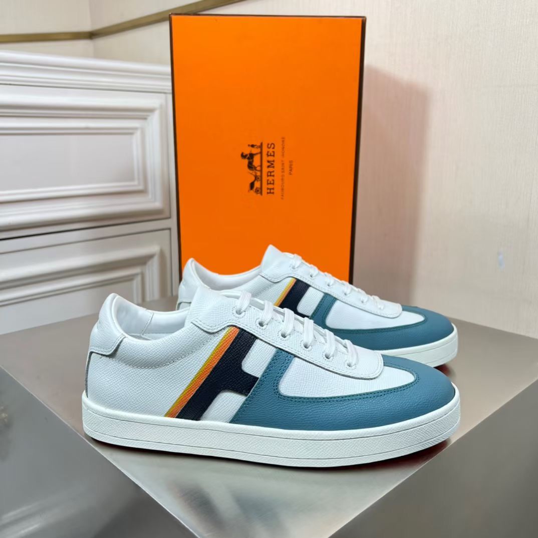 Hermes Boomerang Sneakers In Multicolore Blue Leather - Image 3