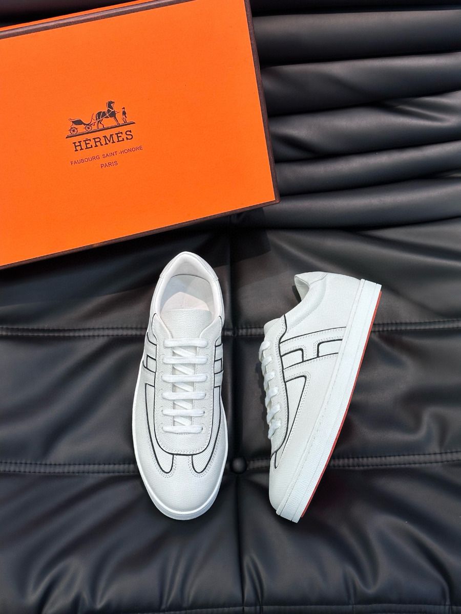 Hermes Boomerang Sneakers In White Epsom Calfskin - Image 3