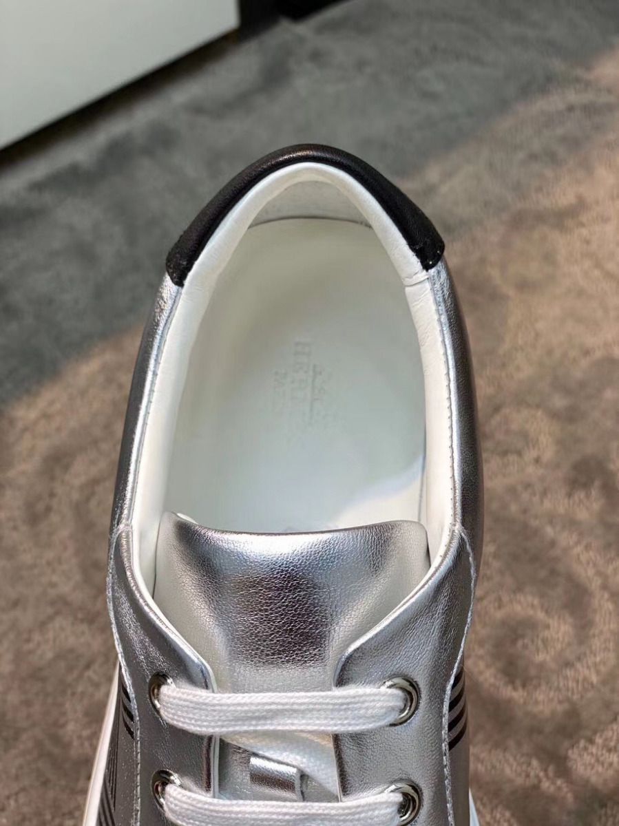 Hermes Men's Avantage Sneakers In Grey Metallic Leather - Image 6