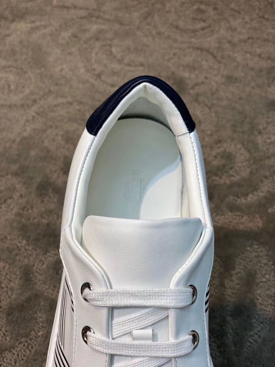 Hermes Men's Avantage Sneakers In White/Blue Calfskin - Image 6