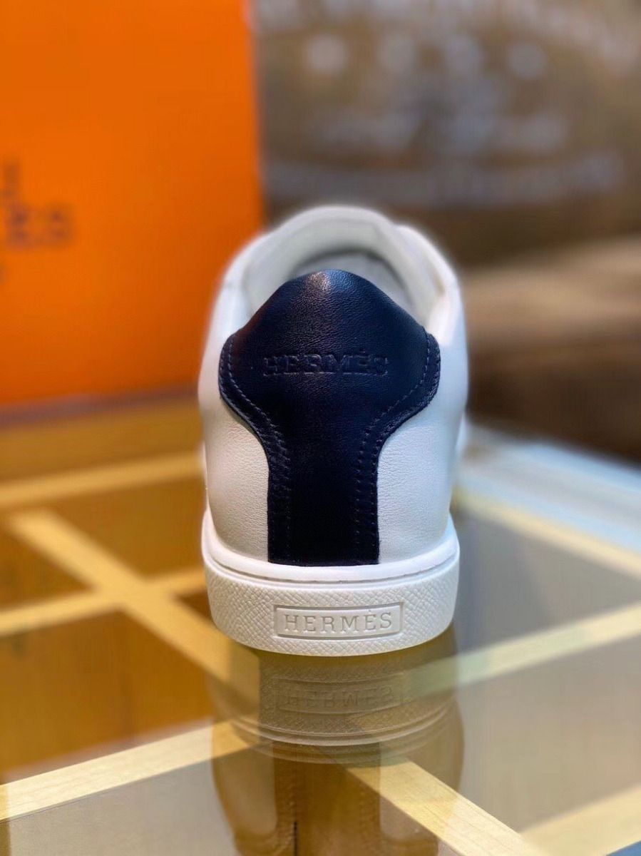 Hermes Men's Avantage Sneakers In White/Blue Calfskin - Image 9