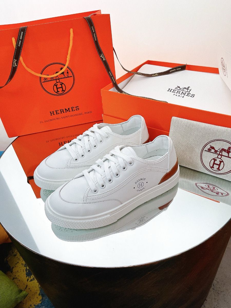 Hermes Men's Get Sneakers in White Calfskin - Image 4