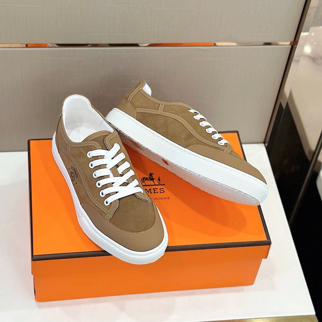 Hermes Men's Get Sneakers in Beige Suede Leather - Image 7