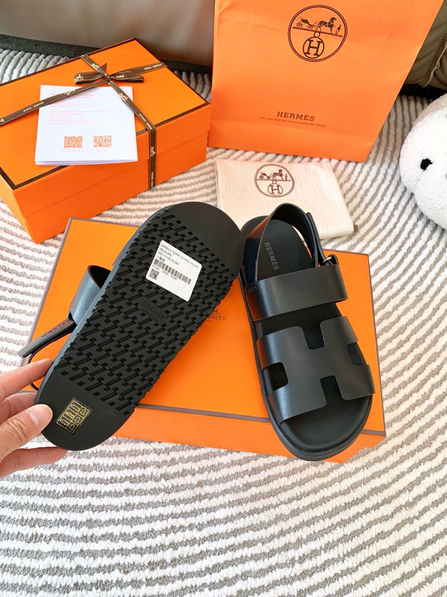 Hermes Men's Genius Sandals In Black Calfskin - Image 8