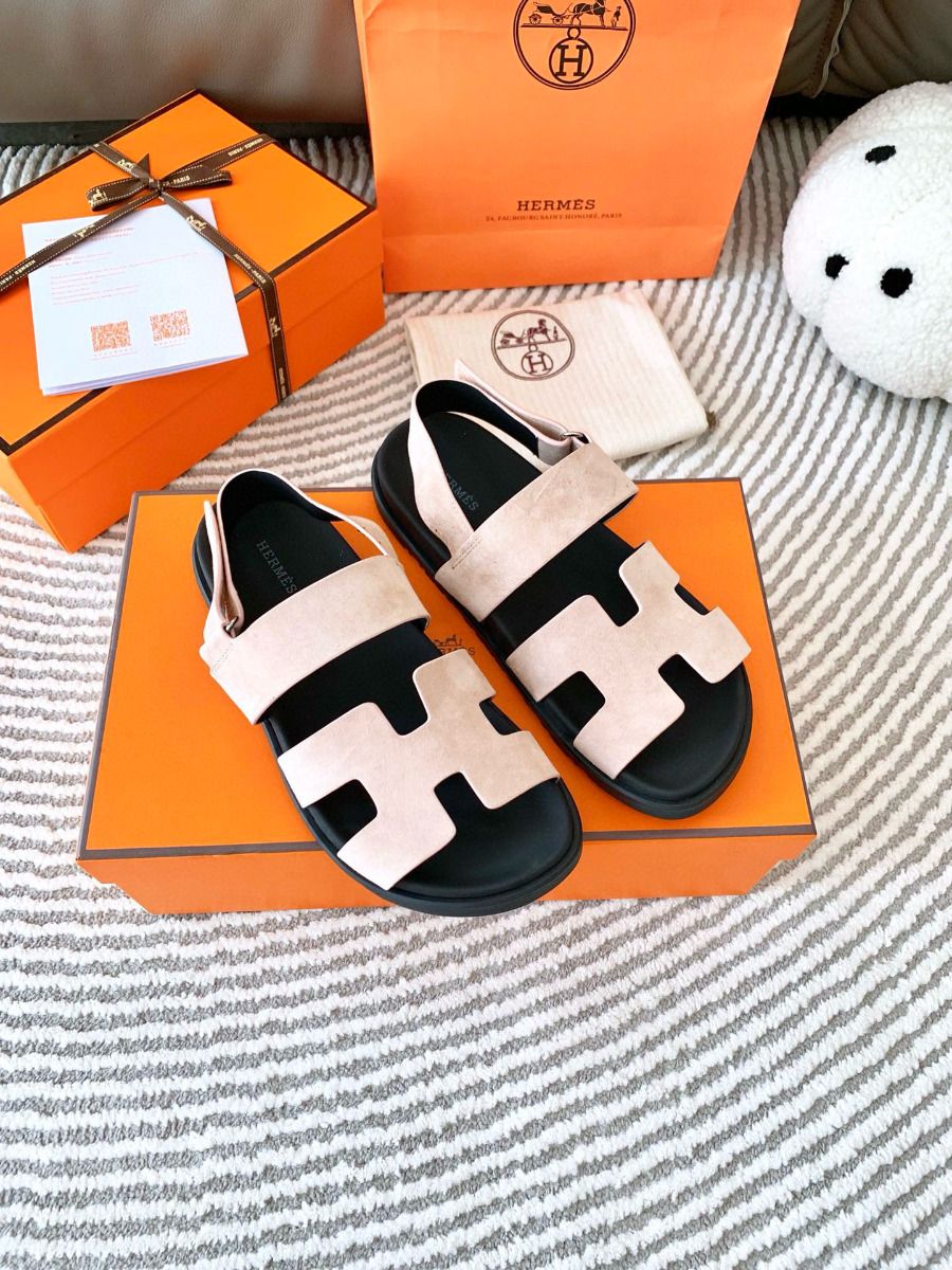 Hermes Men's Genius Sandals In Beige Suede Calfskin - Image 3