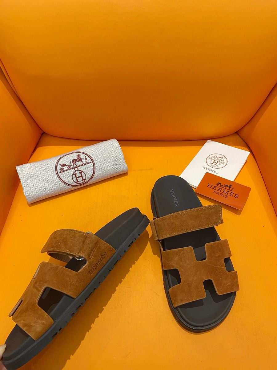 Hermes Men's Chypre Sandals in Brown Suede Calfskin - Image 6