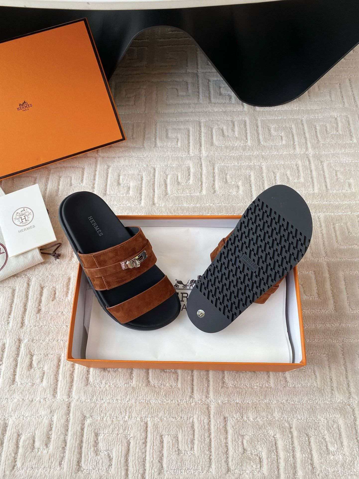 Hermes Men's Jackson Sandal in Brown Suede Leather - Image 10