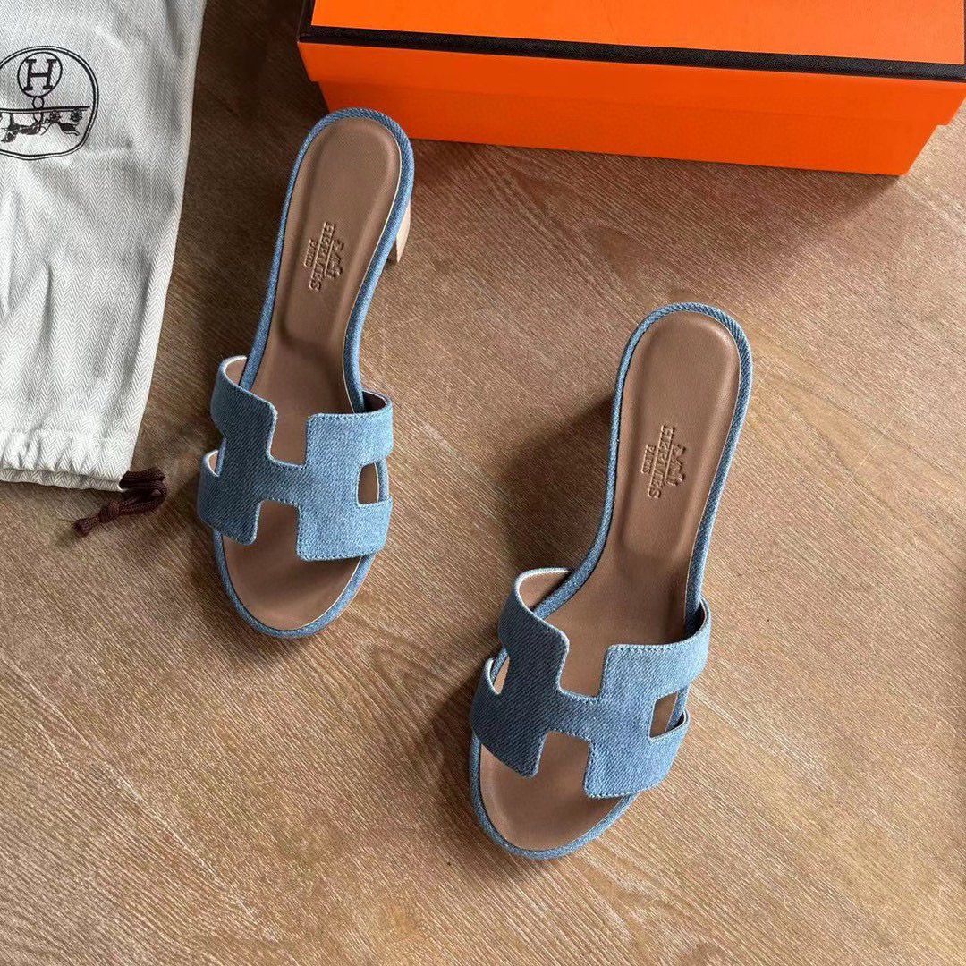 Hermes Oasis Sandals in Blue Denim - Image 5