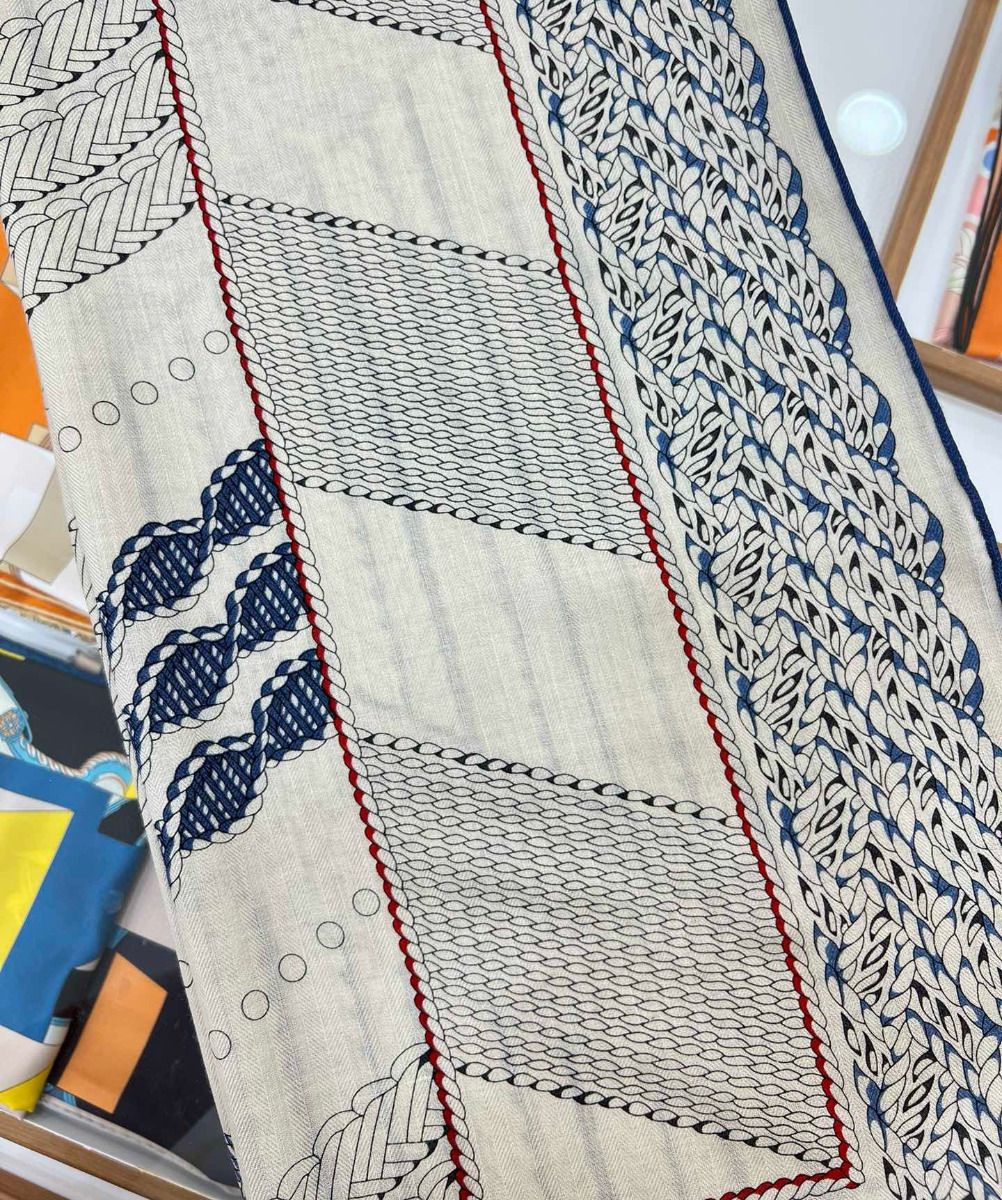 Hermes Grey Dressage Tressage Shawl 140 - Image 8