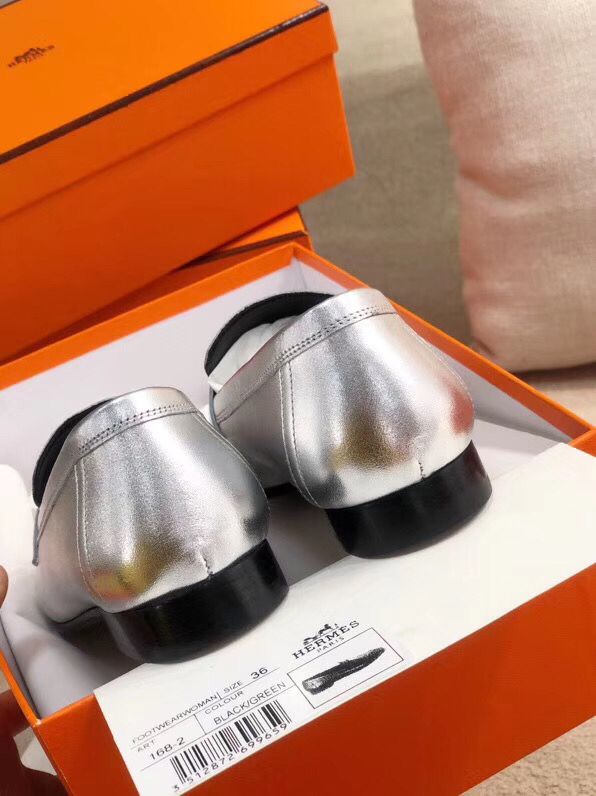 Hermes Paris Loafers In Silver Metallic Goatskin - Image 7