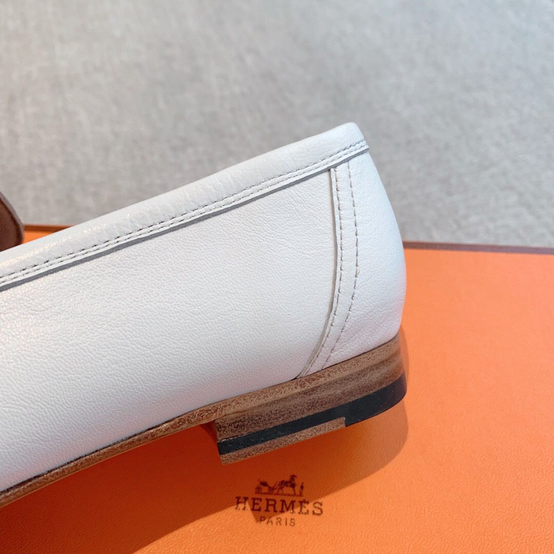 Hermes Women's Paris Loafers in White Goatskin - Image 6