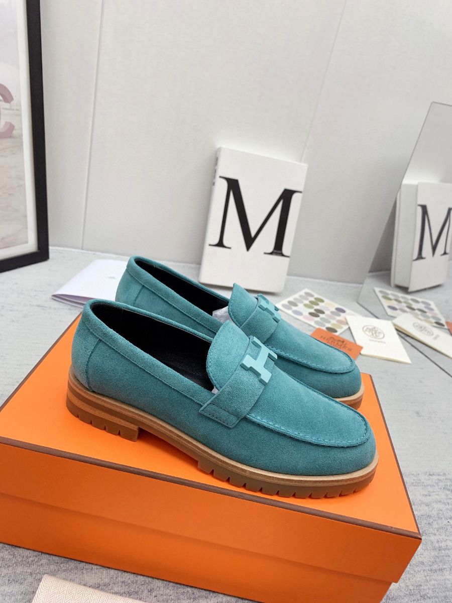 Hermes Women's Faubourg Loafers in Blue Suede Leather - Image 4