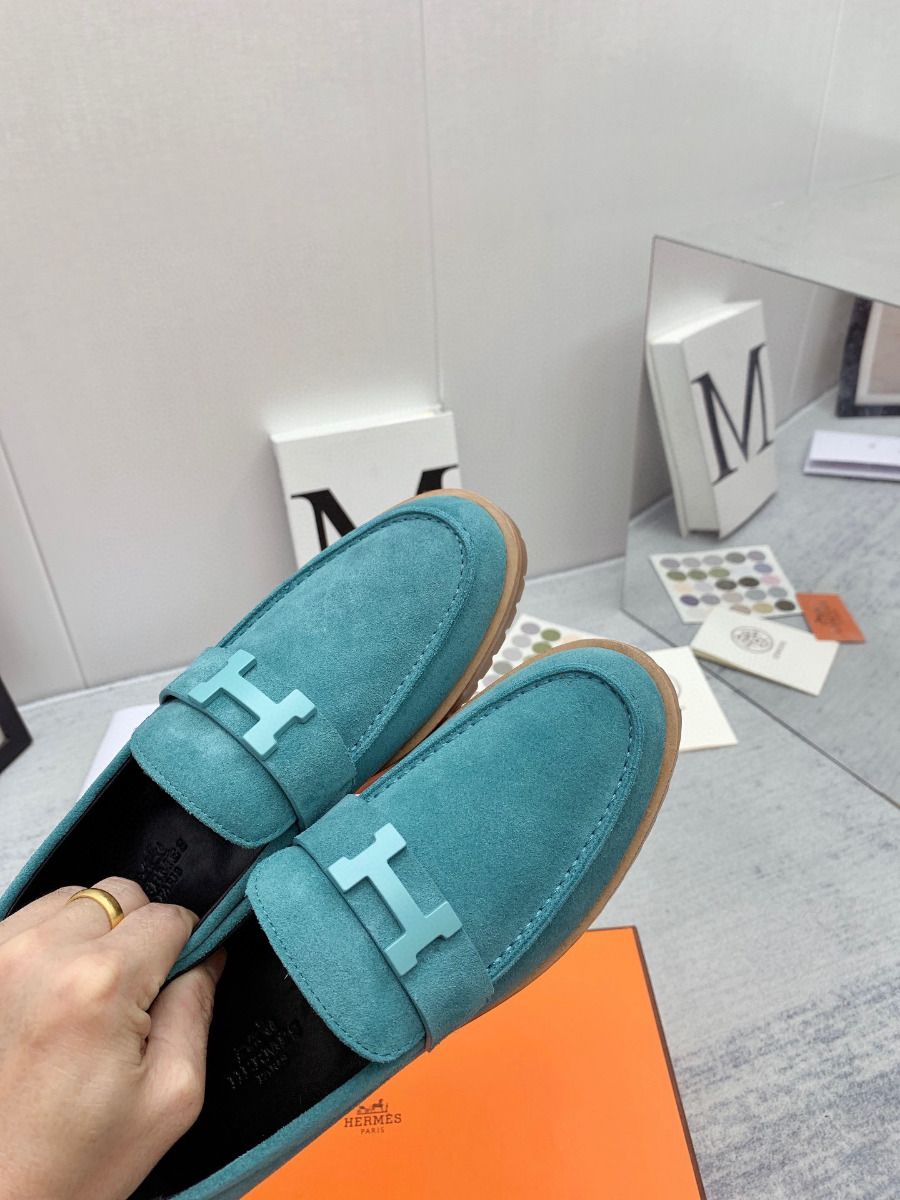 Hermes Women's Faubourg Loafers in Blue Suede Leather - Image 7