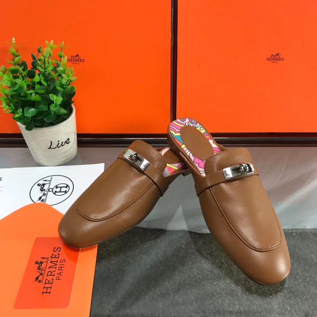 Hermes Oz Mules In Brown Calfskin - Image 5
