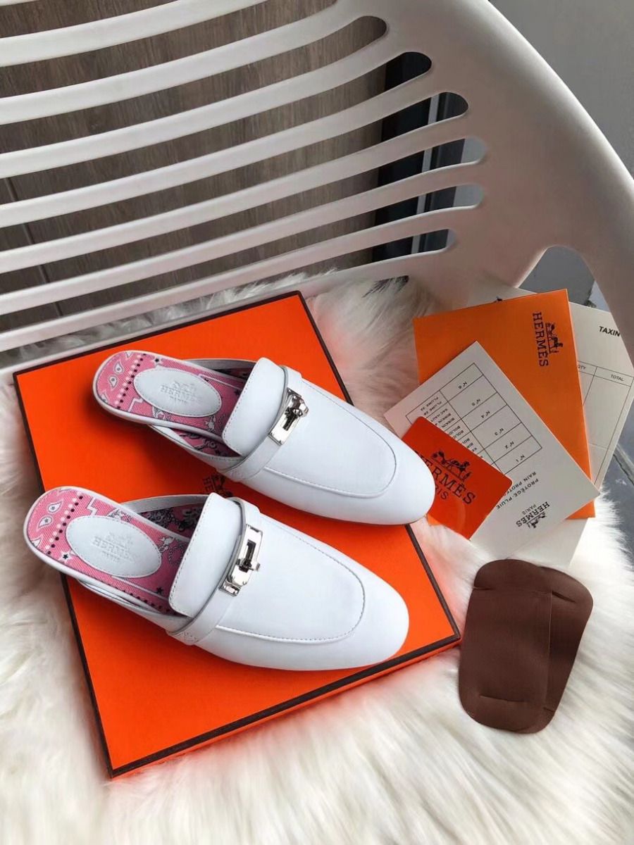 Hermes Oz Mules In White Calfskin - Image 3