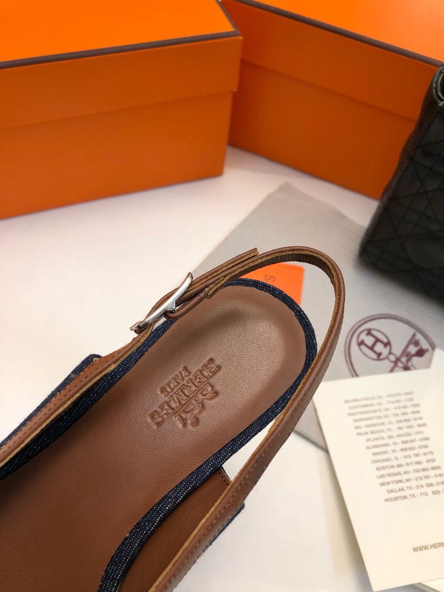Hermes Infinie 50 Slingback Pumps in Denim - Image 8