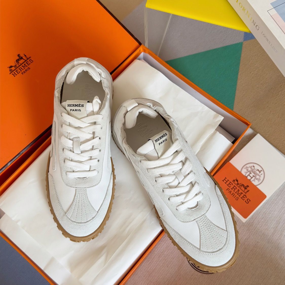 Hermes Women's Jet Sneakers in White Nappa Leather - Image 3