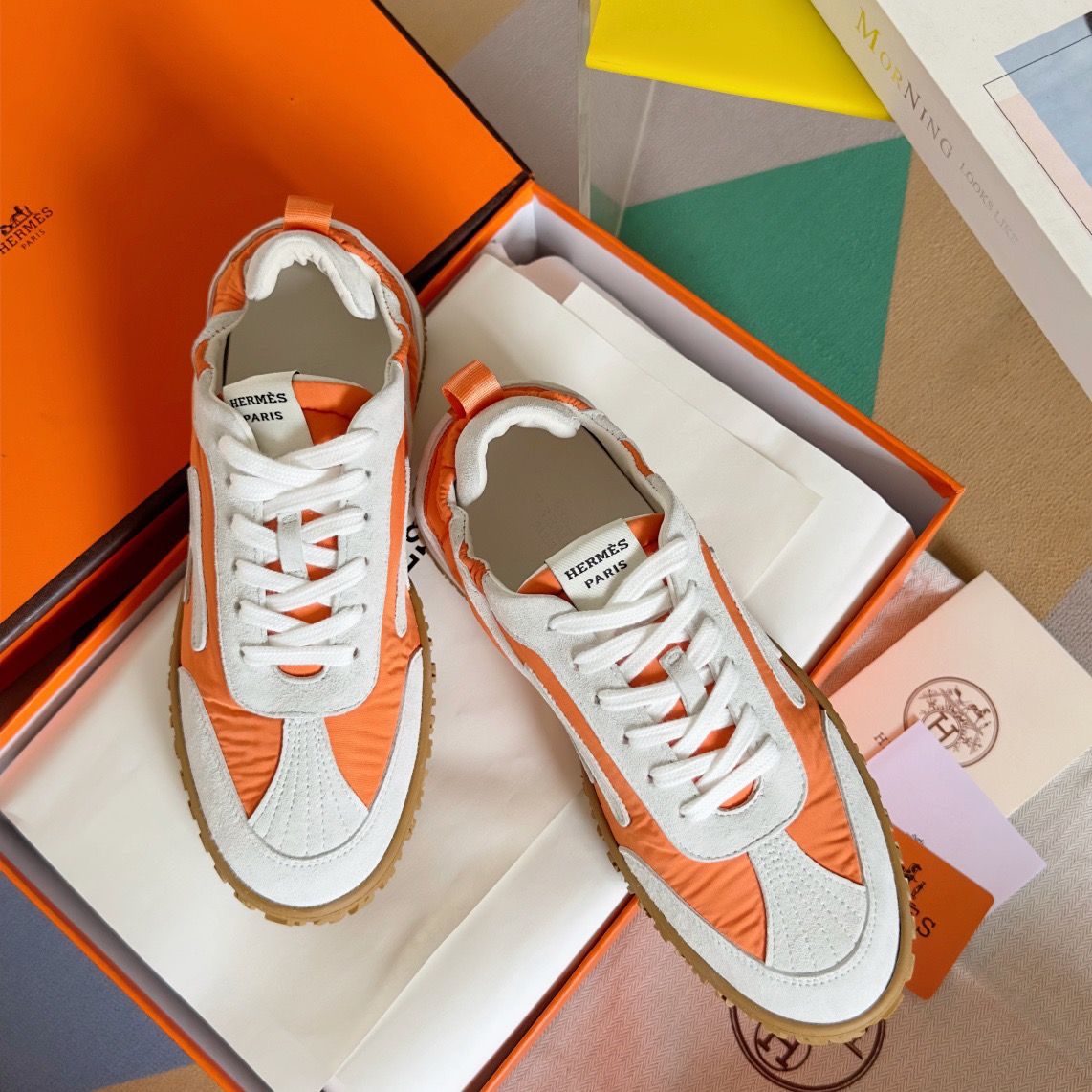 Hermes Women's Jet Sneakers in Orange Technical Canvas - Image 3