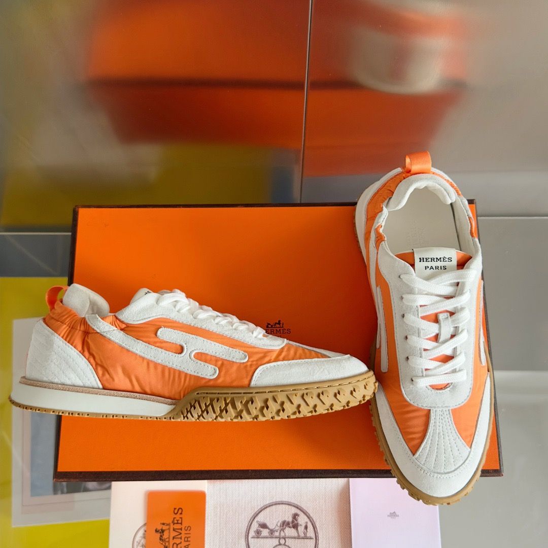 Hermes Women's Jet Sneakers in Orange Technical Canvas - Image 4