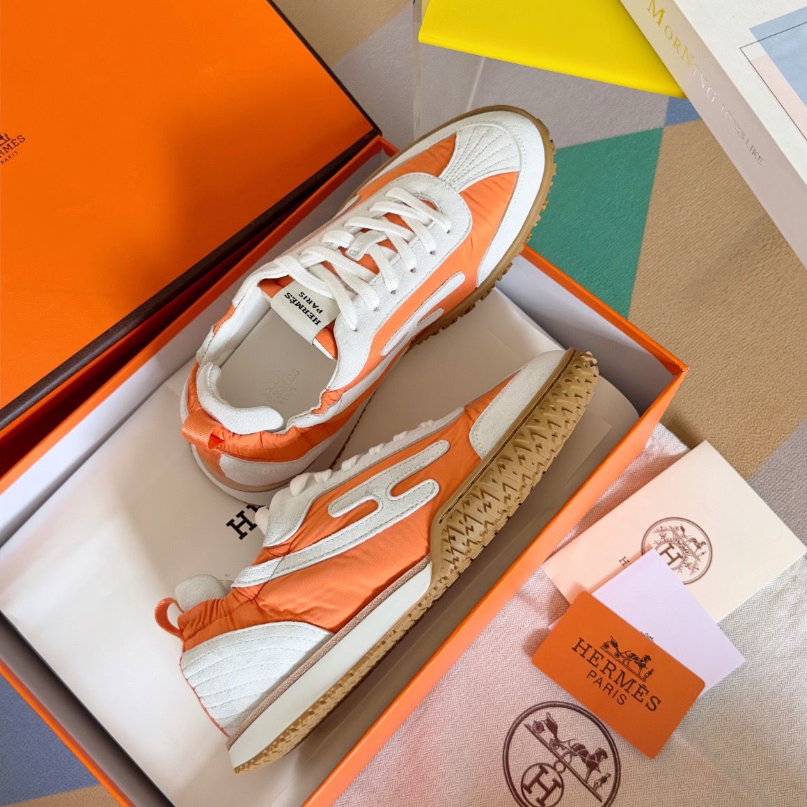 Hermes Women's Jet Sneakers in Orange Technical Canvas - Image 6