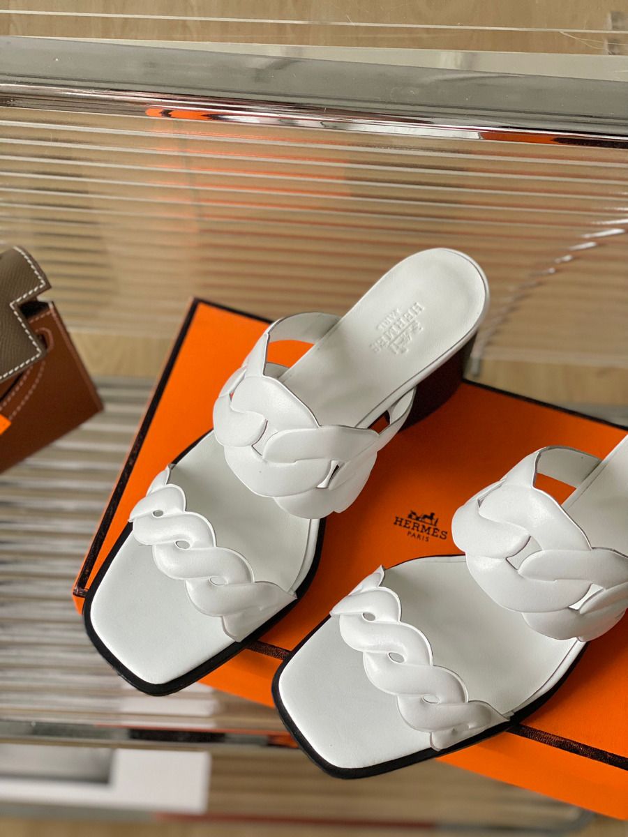 Hermes Gaby Sandals 60mm in White Nappa Leather - Image 8