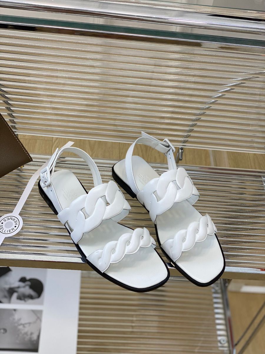 Hermes Grace Sandals in White Nappa Leather - Image 3