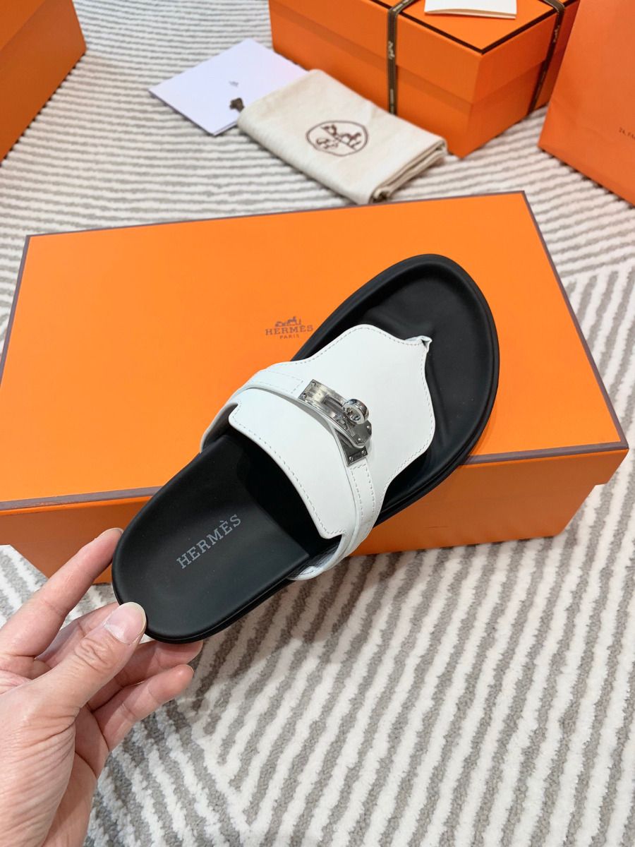 Hermes Empire Sandals in White Calfskin - Image 8