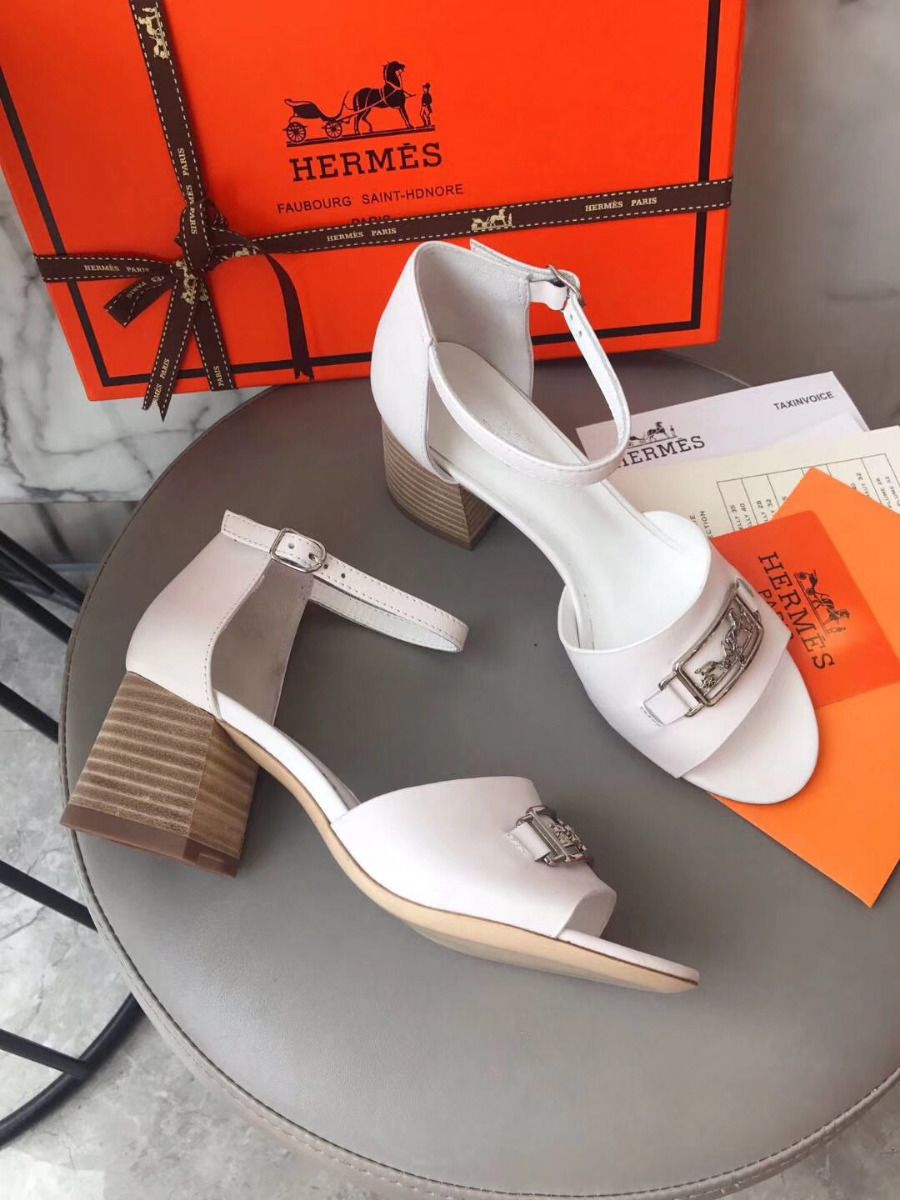 Hermes Viaggio 60MM Sandals In White Leather - Image 4