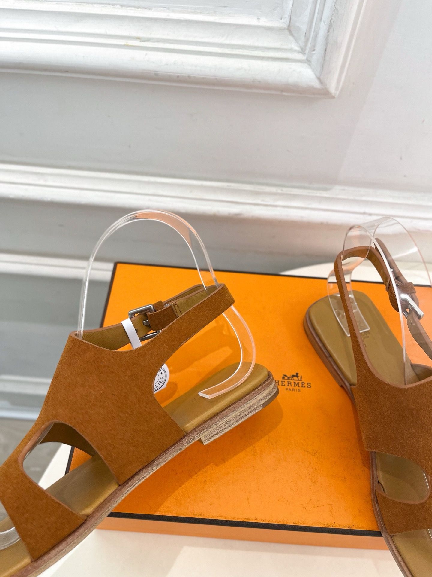 Hermes Karen Sandals in Brown Suede Calfskin - Image 8