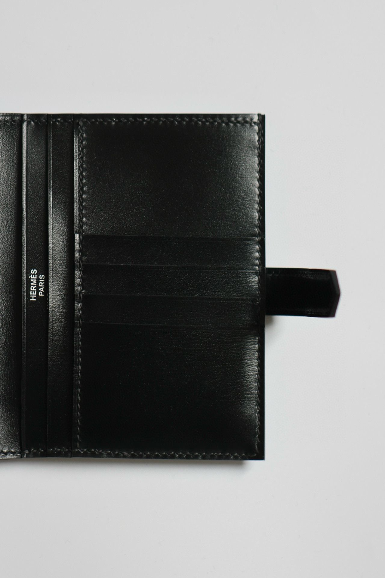 Hermes Bearn Compact Handmade All Black Wallet in Box Calfskin - Image 7