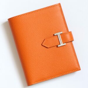 Hermes Bearn Compact Verso Handmade Wallet in Orange Epsom Calfskin