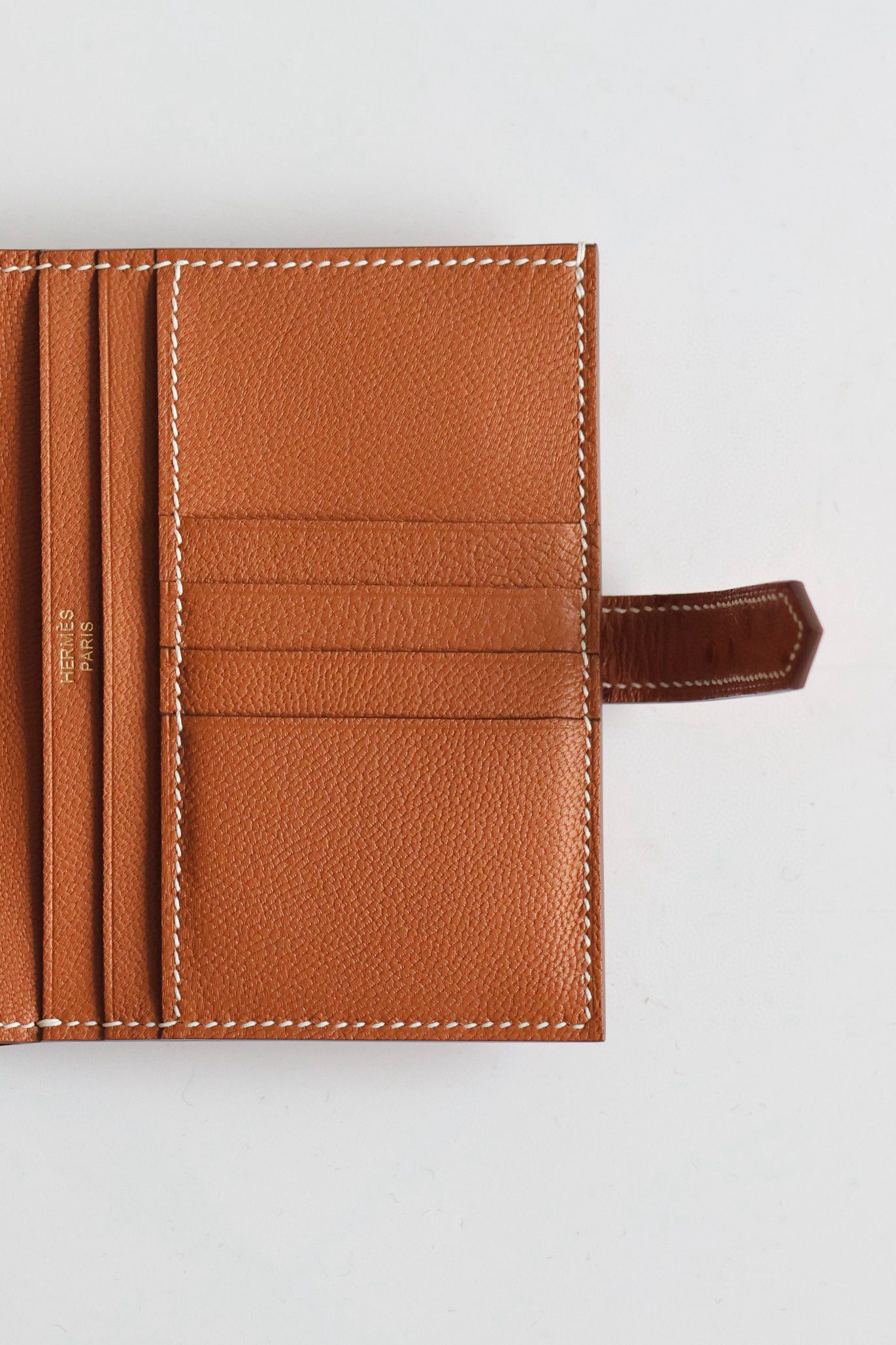Hermes Bearn Compact Handmade Wallet in Gold Ostrich Leather - Image 3
