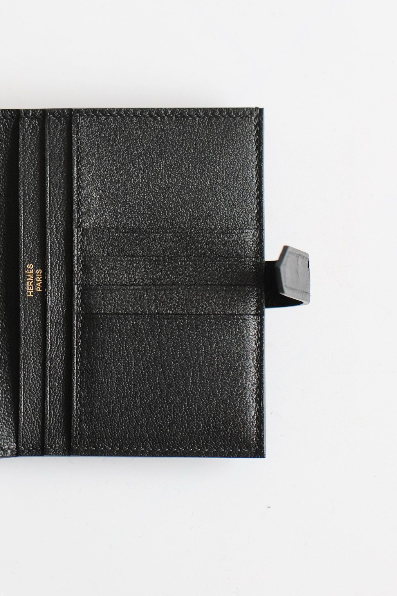 Hermes Bearn Compact Handmade Wallet in Black Ostrich Leather - Image 3