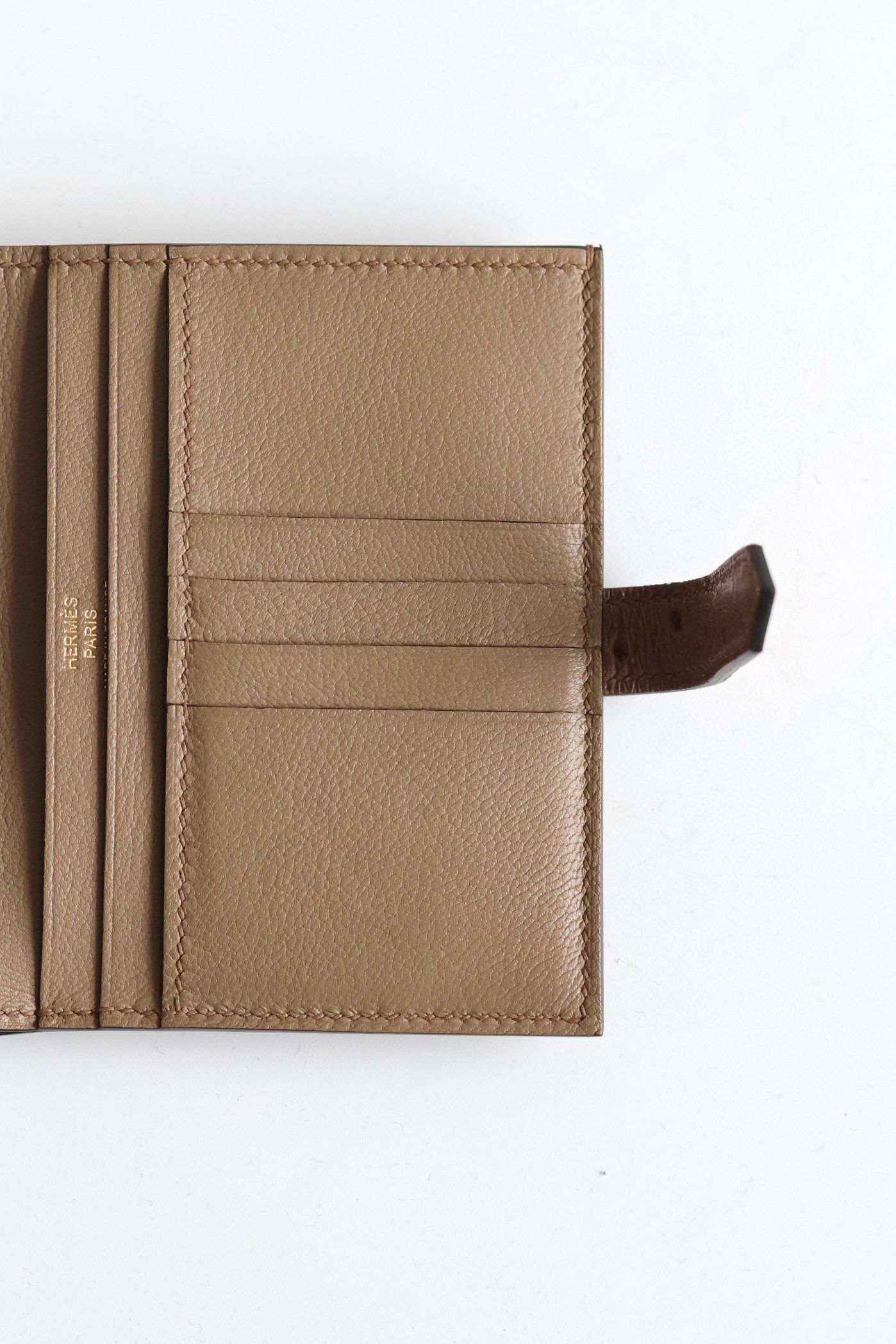 Hermes Bearn Compact Handmade Wallet in Taupe Ostrich Leather - Image 3